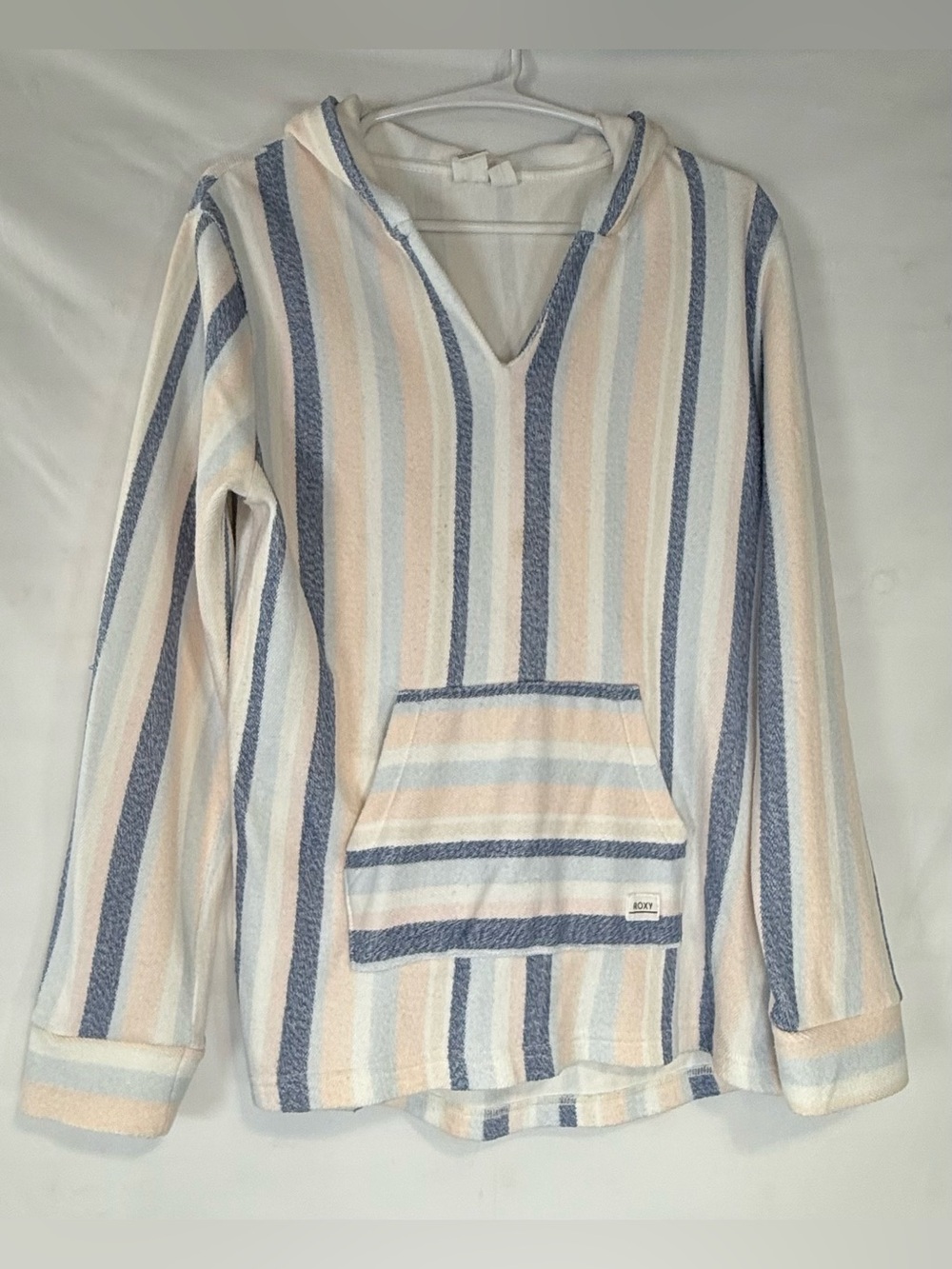 Roxy Striped Baja Hoodie in Cream, Light Blue & Peach soft